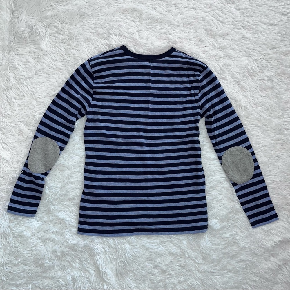J. Crew | Crewcuts Navy Blue & Light Blue Striped Elbow Patch Long Sleeve Tee - Picture 5 of 5